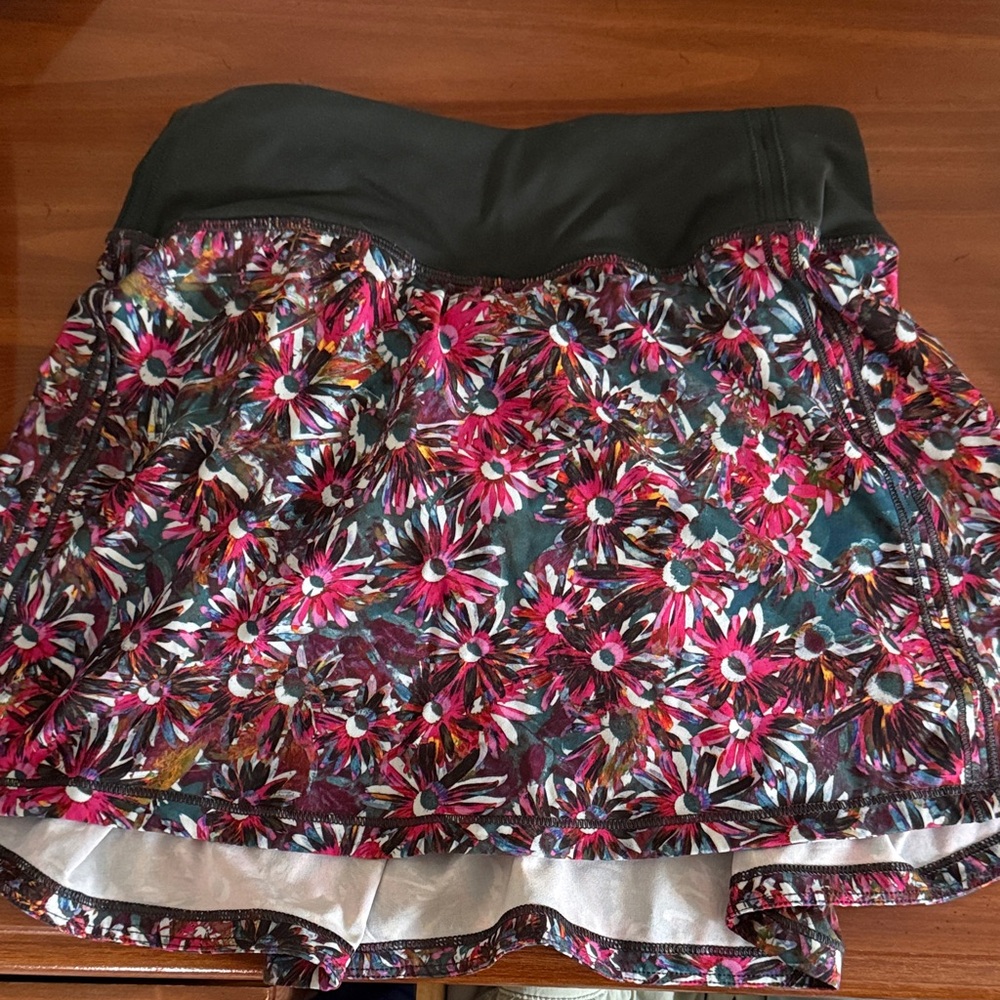 Lululemon Athletica Black and Pink Floral Mini Skirt